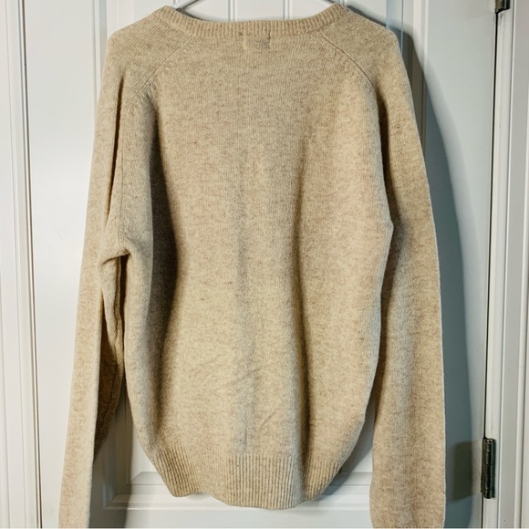 Jockey Vintage Mens 100% Lambswool V-Neck Oatmeal Cream Knit Sweater | NWT | XL - Picture 2 of 6